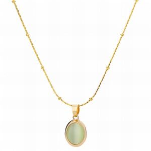 Green oval necklace, 18K GOLD PLATED STEEL